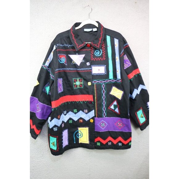 Liz & Me Black Embroidered Embellished Shacket-2X-Art to Wear - Picture 1 of 16